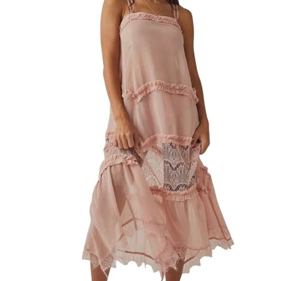 Free People Other - Free People Slip Dress Size Medium Forever Femme Halfway There Maxi Ruffle Lace